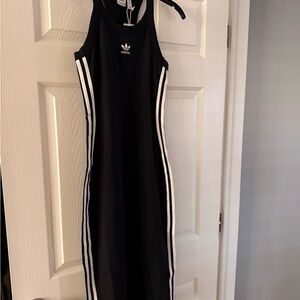 Adidas Black Maxi Tank Dress with White Accents NWT